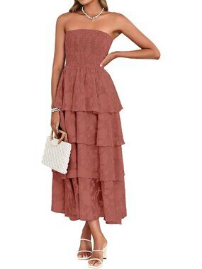 Women Strapless Maxi Dress Boho Floral Off Shoulder Dress Roseous Beach Sundress